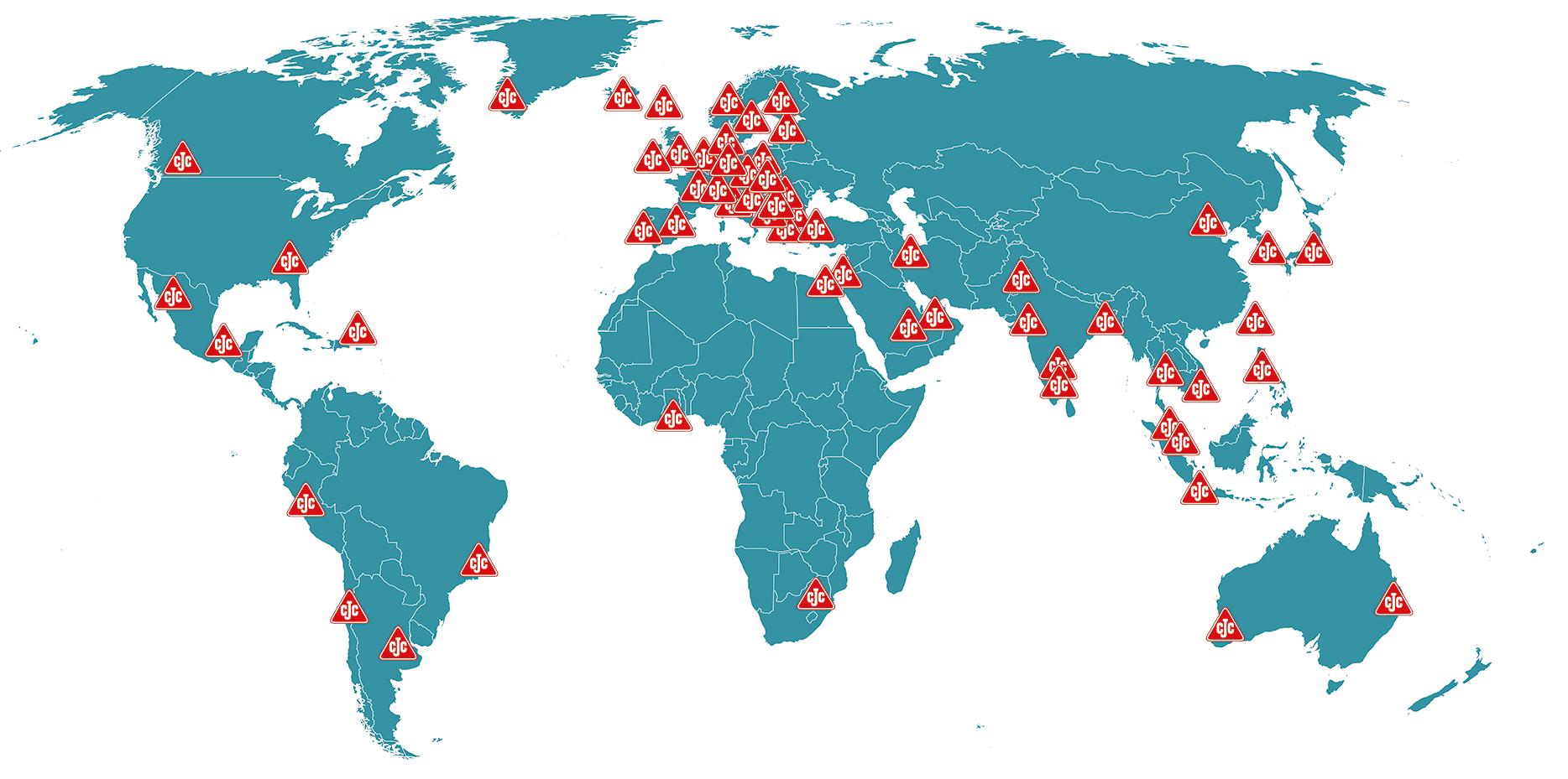 Weltkarte, CJC Weltweit, Niederlassungen, Distributoren