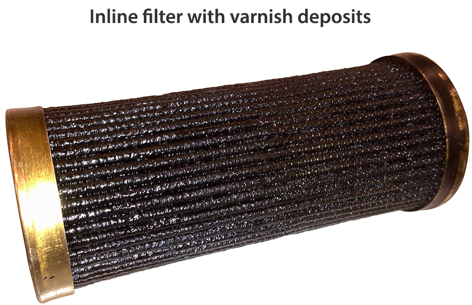 main flow filter clogged with varnish, gas turbine filtration, gas turbine, lubrication and control oil system